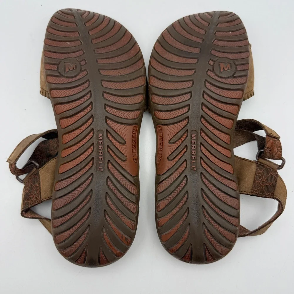 Merrell QForm Sandals Womens 9 Brown Leather‎ Comfort Walking Hook Loop J57532